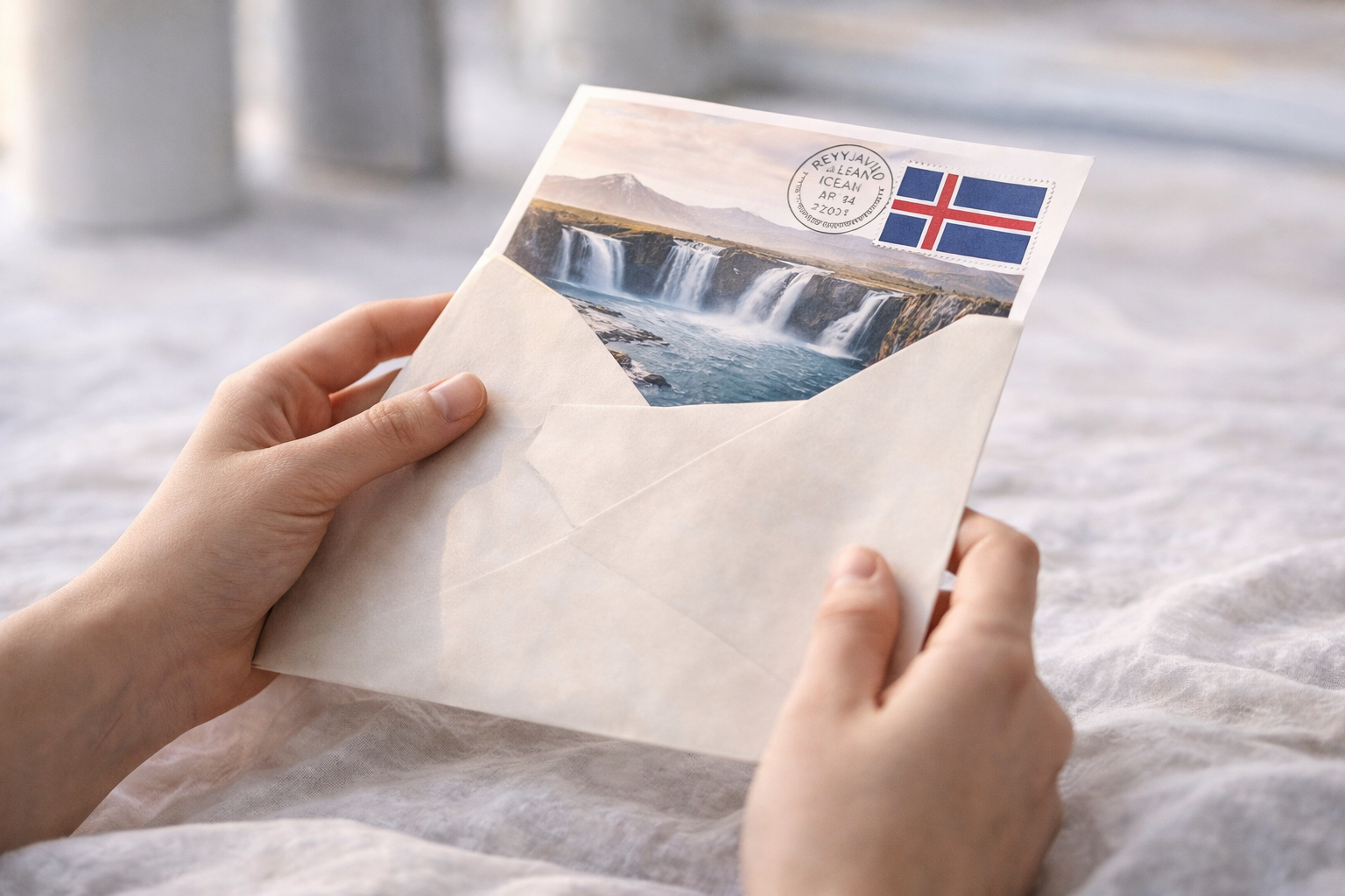 A red letterbox on a snowy Icelandic path