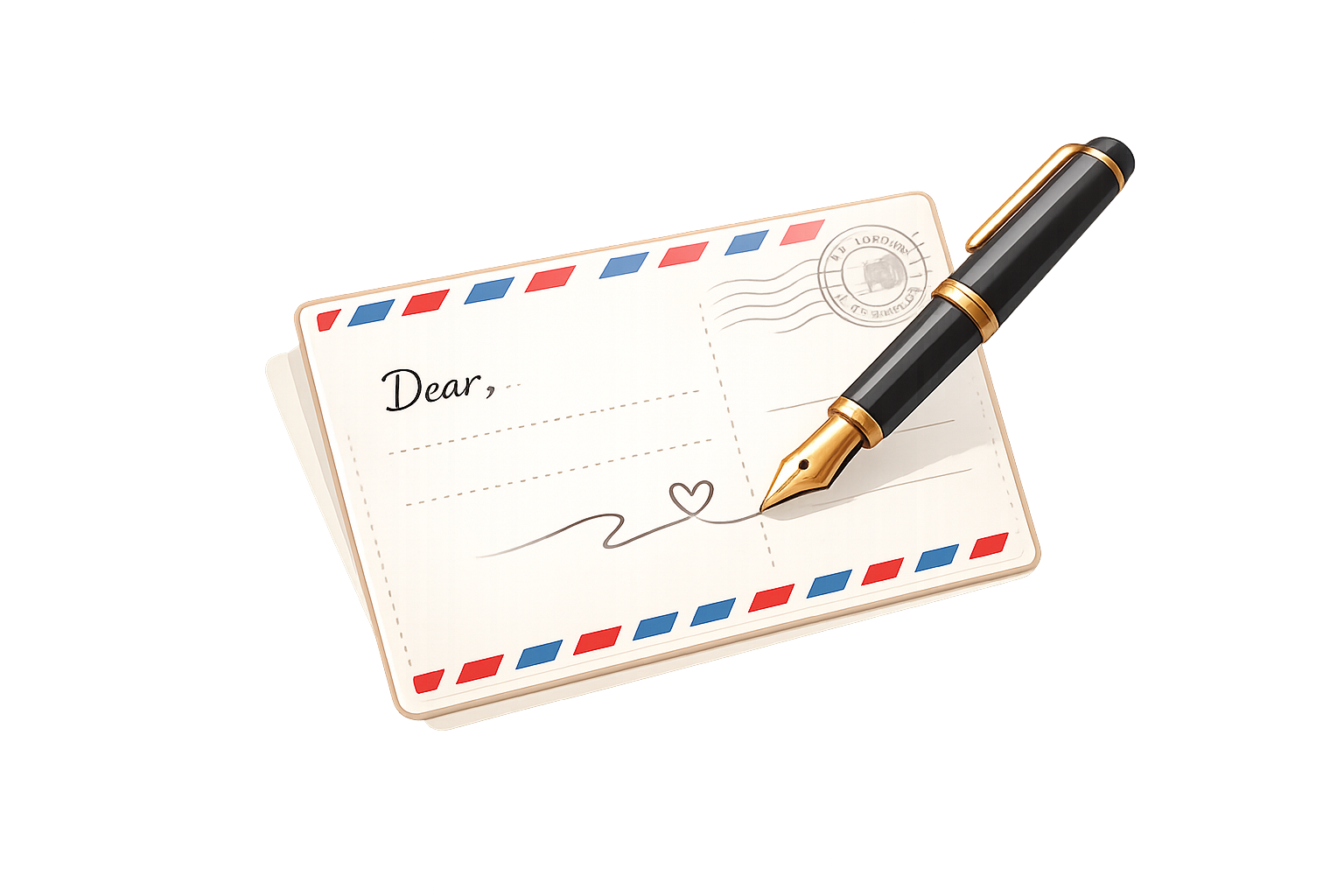 Airmail envelope with a fountain pen resting on top