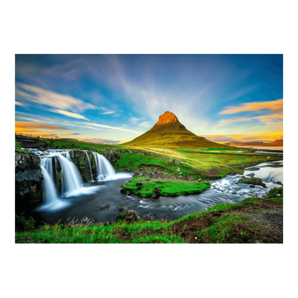 Iceland at dusk — a landscape lit by the long blue hour of an Icelandic evening, sky in deep blue and gold